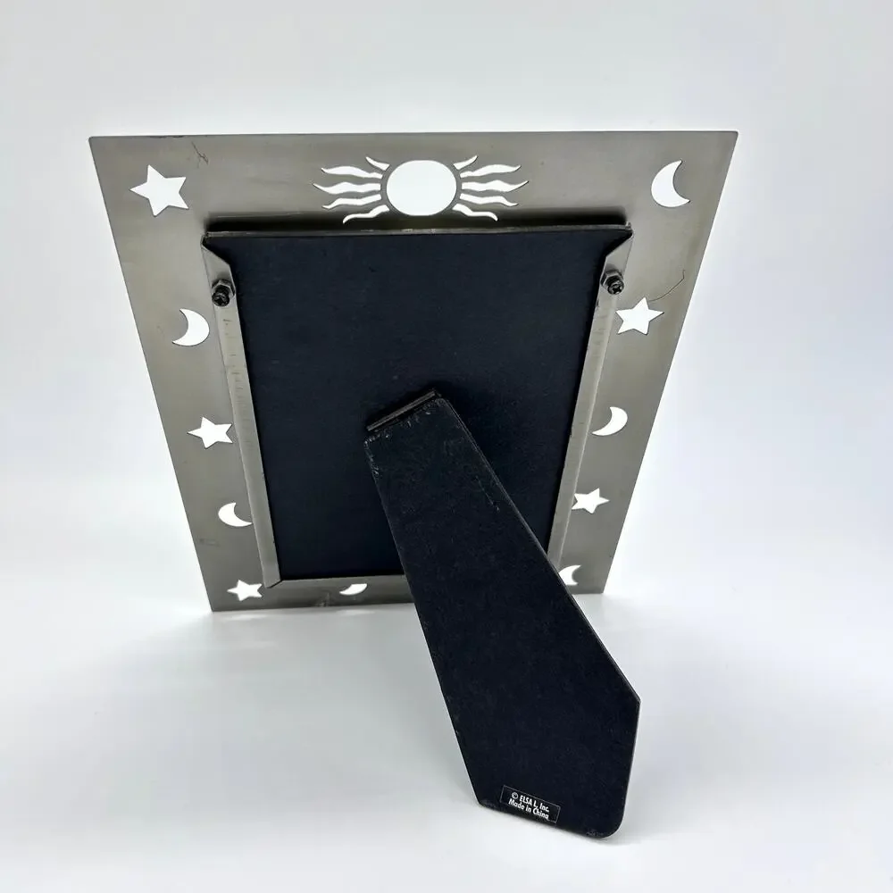 Vintage Moon Sun Photo Frame Navy Silver Tone Celestial Boho Picture Home Decor
